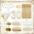 thumbnail image 3 of Sweet 30 Birthday Party Decorations, White and Gold Balloons Set for Girls Boy with 30th Happy Birthday Banner Tablecloth Fringe Curtain Cake Topper Paper Poms, 3 of 7