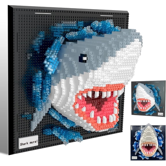 CUTEHELPER Building Blocks Set Shark Mural - 3D Cute Animal Wall Art Shark Craft Kit Micro Mini Block Bricks Creative Ideals Building Toy, Collectible Architecture Decoration, 2166PCS