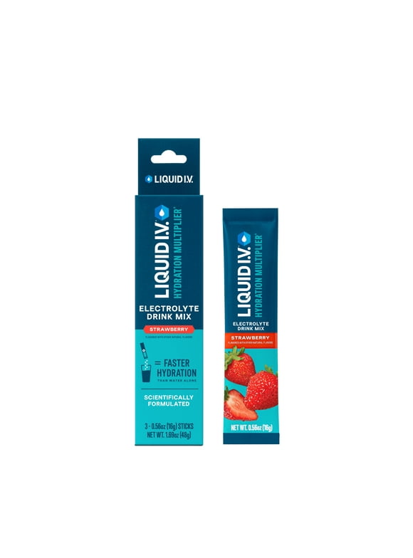 Liquid I.V. Strawberry Hydration Multiplier Powdered Electrolyte Drink Mix, 3 Count Packets