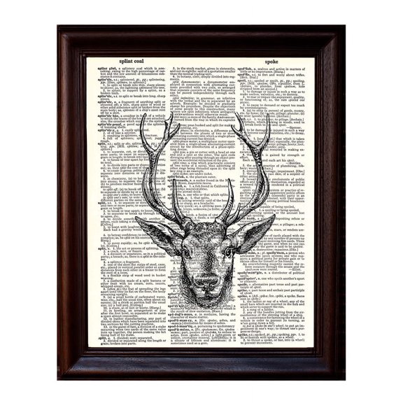 Stag - Dictionary Art Print Printed On Authentic Vintage Dictionary Book Page - 8 x 10.5