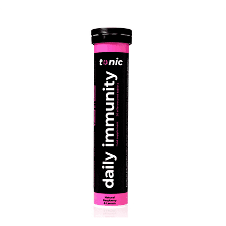 Tonic Health Daily Immunity Effervescent Tablets, Raspberry & Lemon, Vitamin C, D and Zinc, Healthy Supplement, 20 Count