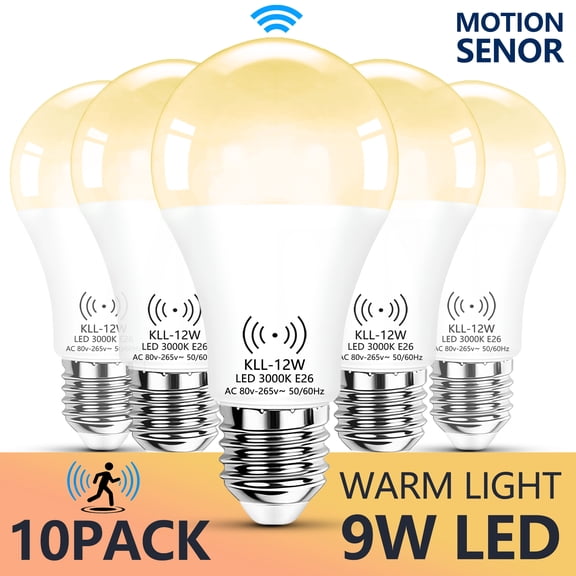 Kasotile Motion Sensor Bulb, 12W (100-Watt Equivalent) Smart Sensor Light Bulbs Super Bright E26 Automatic On/Off Security Lights Outdoor/Indoor for Porch Garage Garden Patio(warm light 10 Pack)