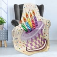 thumbnail image 4 of Birthday Soft Flannel Fleece Blanket, Creamy Cake Illustration with Candles Retro Style Polka Dots Stars Striped Design, Cozy Plush for Indoor and Outdoor Use, 70" x 90", Multicolor, by Ambesonne, 4 of 5