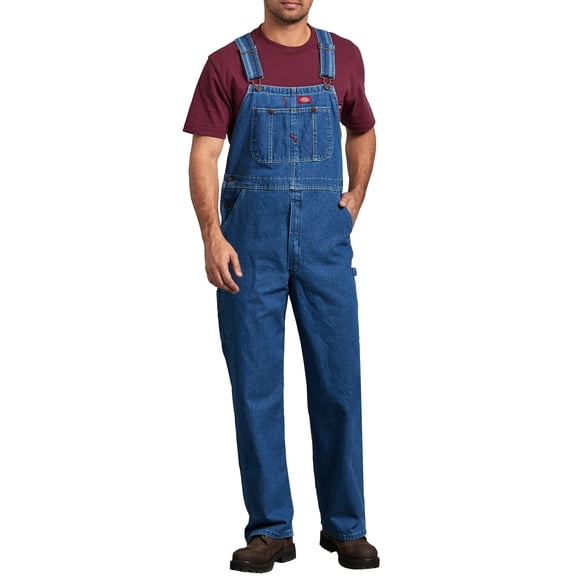 Dickies Men's Stonewashed Indigo Bib Overalls, Durable Denim Workwear with Adjustable Straps, Utility Pockets, Triple-Stitched Seams