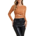 thumbnail image 1 of INSPIRAR CHIC Blusa de Brillo para Mujer con Torcido, Ajustada, de Manga Larga, con Corte para Fiesta, Cortas y Brillantes, Talla L Naranja Oscuro, 1 of 6