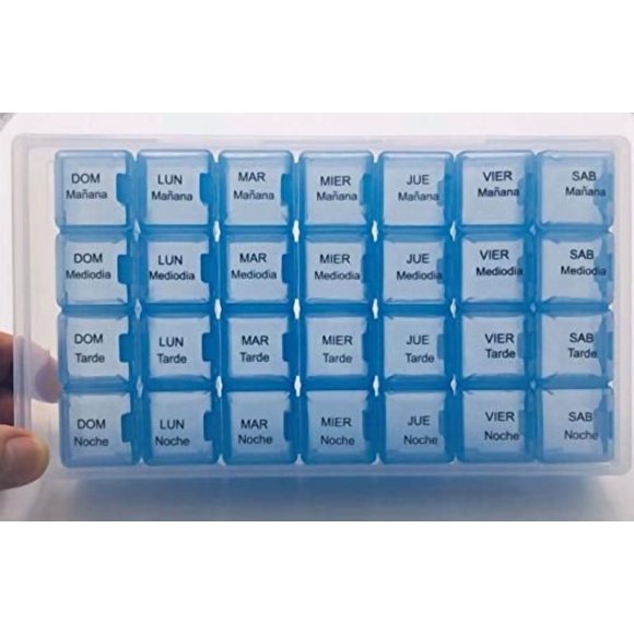 Healthaccessories Spanish Pill Box 7 Day Weekly Four Times per Day (Large) Spanish Pillbox Organizer. para un semana