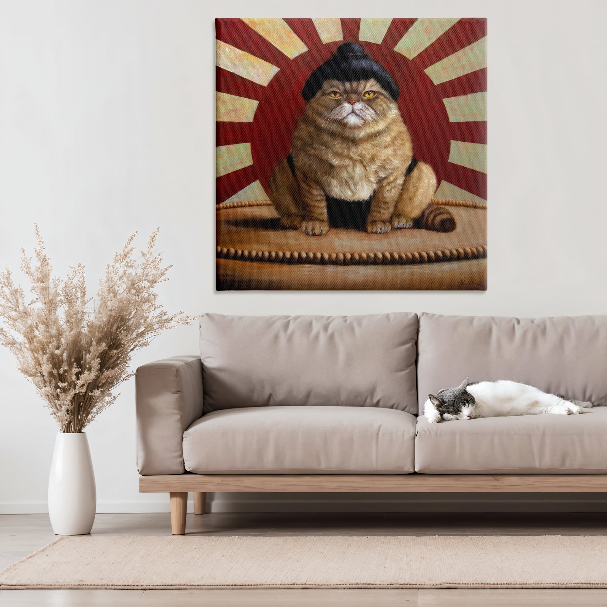 Stupell Industries Sumo Cat with Sun Rays Canvas Wall Art, design by Lucia Heffernan