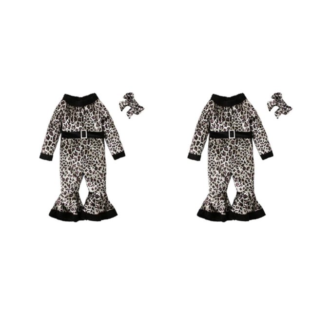 Injueey Traje de Navidad para niñas, traje de Navidad cálido con fondo de campana para festival, conjunto de ropa para fotografía, leopardo Estampado de leopardo 90 yardas 2piezas