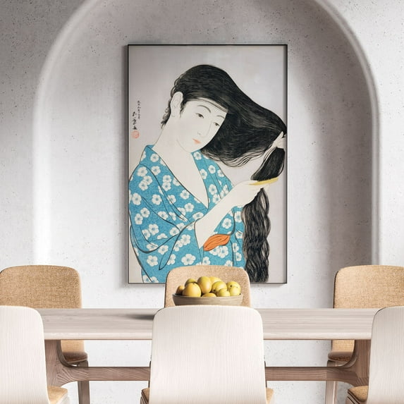 Woman Combing Her Hair - 1920 | Goyo Hashiguchi | Premium Fine Art Print | 20th Century Japanese | Woodblock | Portrait