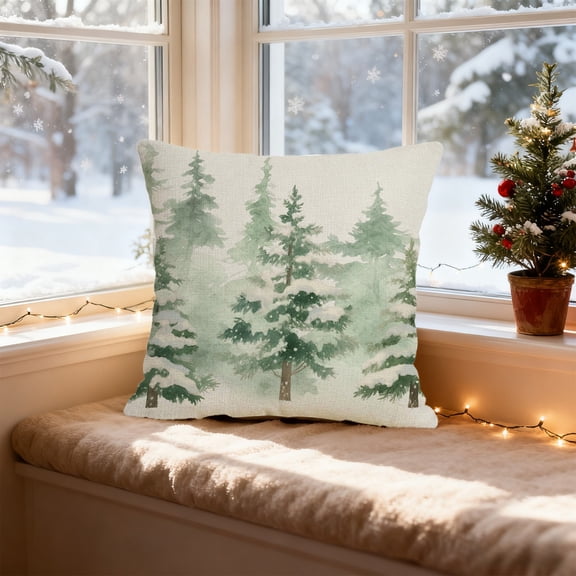 Mineart Christmas Green Forest Pillow Cover, Decorative Cushion Case for Home Sofas and Living Rooms, Adds Natural Festive Vibe to Indoor Spaces this Holiday