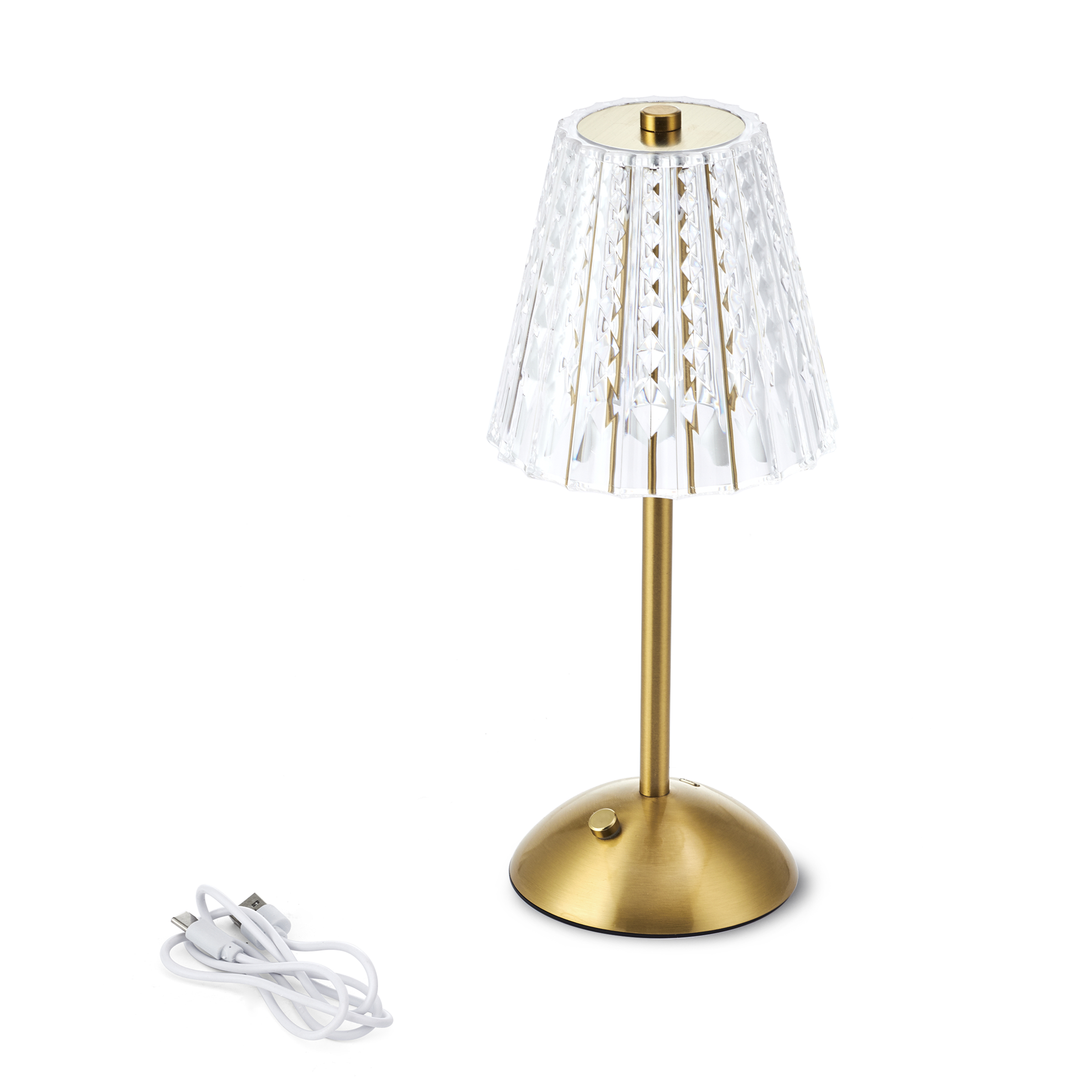 Home Accents 11 inch Acrylic and Metal Rechargeable Cordless LED Lamp with Shade, Clear