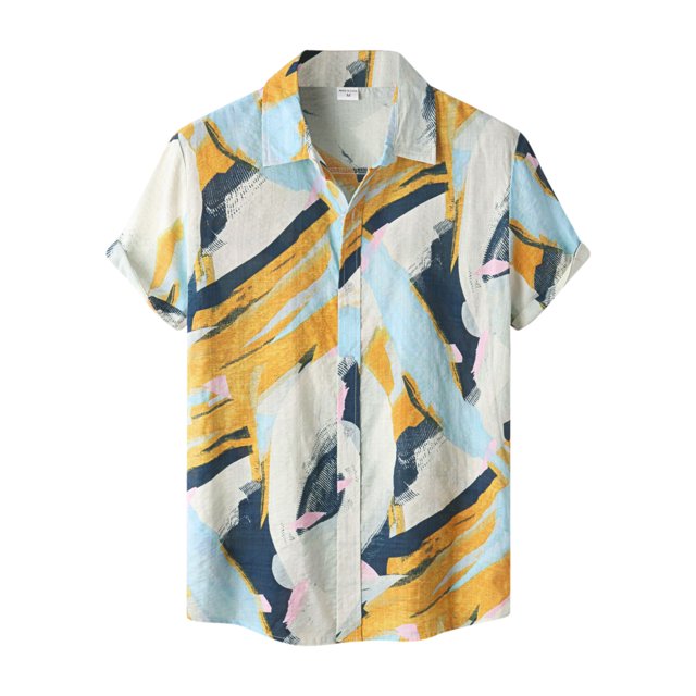 Lars Amadeus Camisas abotonadas de manga corta con bloques de colores geométricos irregulares para hombre Amarillo blanco 3XL Unique Bargains Camisas