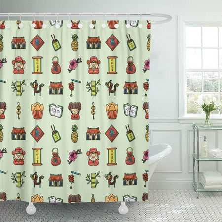 - PKNMT Orange Asia Chinese New Year Red Cake Candy Carp Celebrate China Clip Coins Bathroom Shower Curtain 66x72 inch