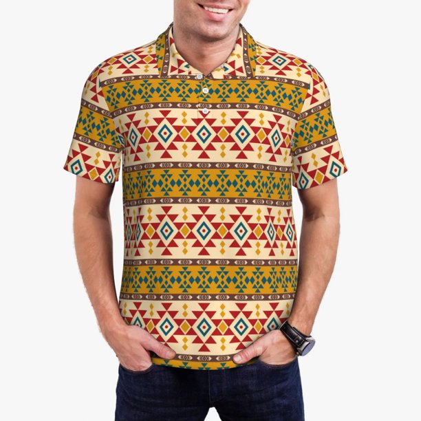 Fotbe Aztec Camiseta Polo de Golf para Hombre con Estampado – Camisa Deportiva Transpirable con Cuello Abotonado-Medium