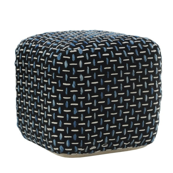 Laddha Home Designs 16" Black and White Geometric Interwoven Square Pouf Ottoman