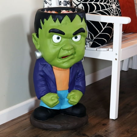 Sunnydaze Frankenstein Halloween Large Statue with Built-In Candy Bowl Dish, 27-Inch Tall