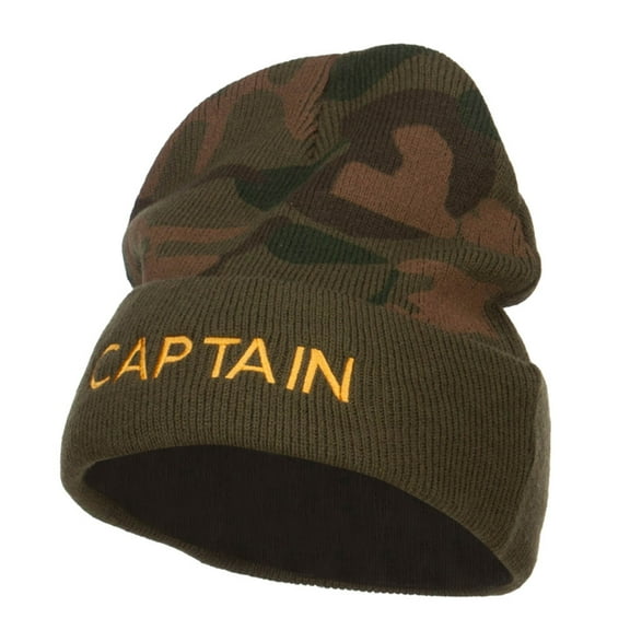 Captain Embroidered Camo Long Beanie - Green OSFM