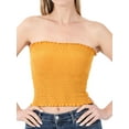 thumbnail image 1 of "Women Strapless Pleated Solid Colors Smocked Bandeau Sexy Tube Crop Tops (GOLDEN MUSTARD, X-Large)", 1 of 3