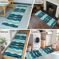 thumbnail image 6 of Abstract Washable Runner Rugs 2'x6', Teal Gradient Waves Beach Lines Low Pile Throw Entryway Rug Non-Slip Sturdy Edge Binding Carpet for Indoor Bedside Entrance Bedside, 6 of 9