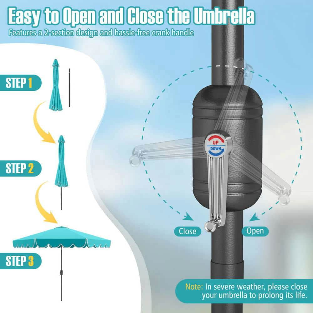 Demifill 10 Feet Patio Umbrella, Market Umbrella with Crank Tilt Adjustment for Patio, Garden, Backyard, Outdoor Shade, Turquoise