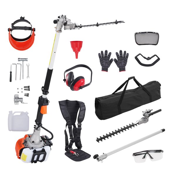 VEVOR 15.7-inch 26CC 2 Cycle Gas Hedge Trimmer, Gas Powered Pole Hedge Trimmer with Dual Sided Dual Action Blade, 270° Adjustable Trimmer Head, Suitable for Trimming Shrubs, Bushes
