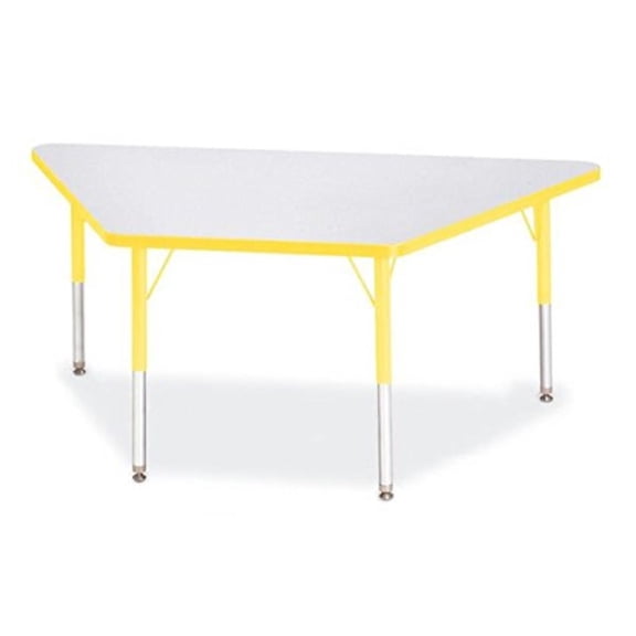 Trapezoid Activity Tables - 30" X 60", E-height - Freckled Gray/Yellow/Gray