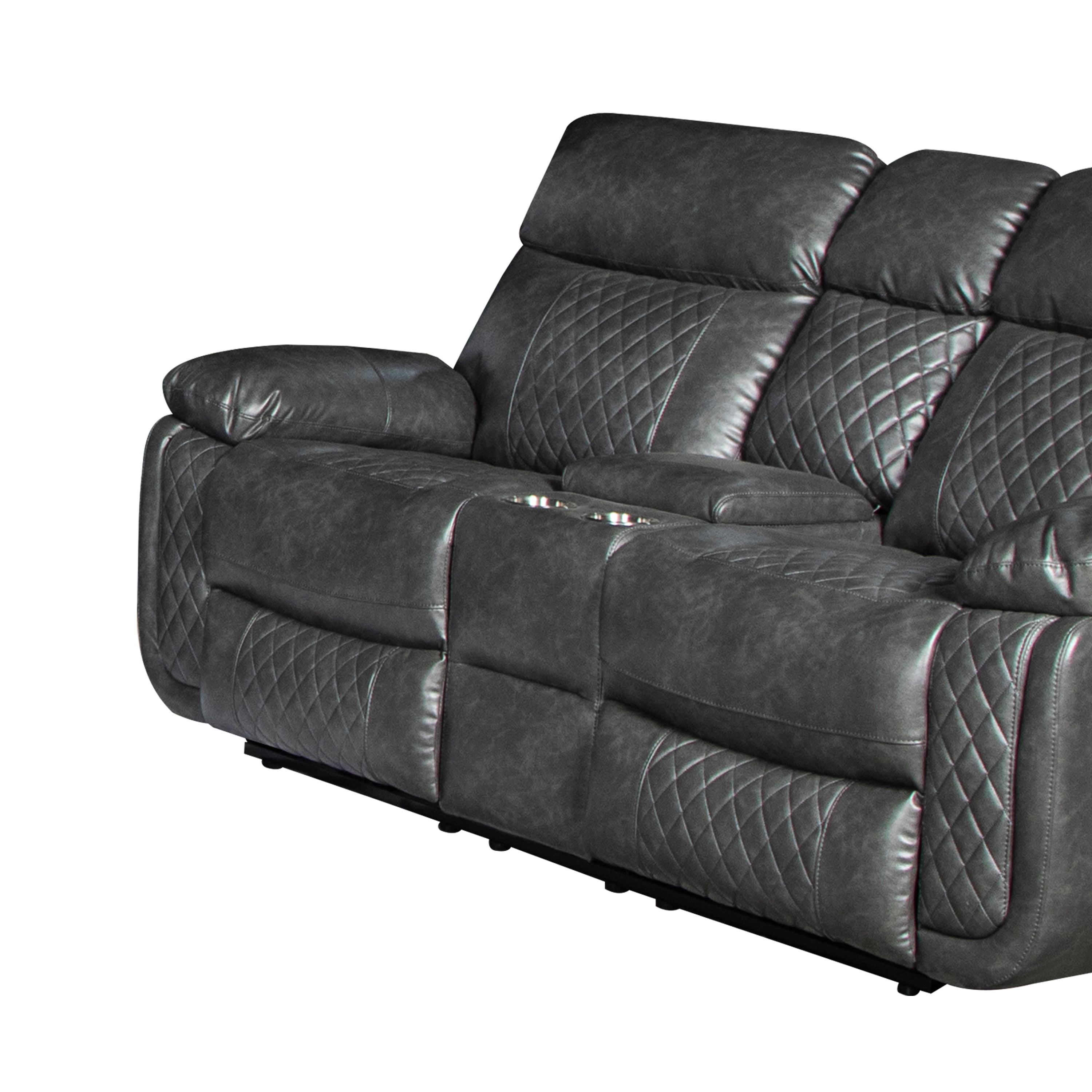 Contemporary Plush Faux Leather Upholstered Living Room Reclining Loveseat, Grey