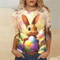 thumbnail image 6 of Mifsaly Womens Cotton Tops Crewneck 3/4 Sleeve Easter Shirts Cute Bunny Holding Egg Print T-Shirt Family Blouse Gifts Easter Outfits L, 6 of 6