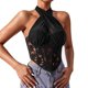 thumbnail image 1 of Playeras,Blusas y Tops,Ropa para Mujer Túnica camisetas sin mangas para las mujeres Chaleco de hueso de pescado con cuello colgante de malla de encaje de color sólido para mujer (Black, M), 1 of 7