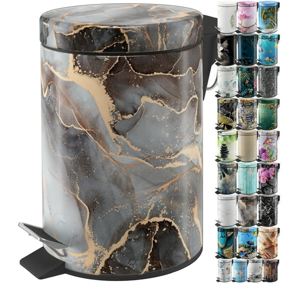 Sanilo Trash Can 1.3 Gallon with Soft Close, Many New Cosmetic and Kitchen Waste Bins Available, Bathroom Bin with Inner Bucket (Marble Abstract)