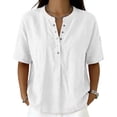 thumbnail image 3 of Oksale Cotton Tshirt Women Casual Snap Button Up Summer Tops Cozy Lightweight Short Sleeve Vacation Clothes White S, 3 of 7