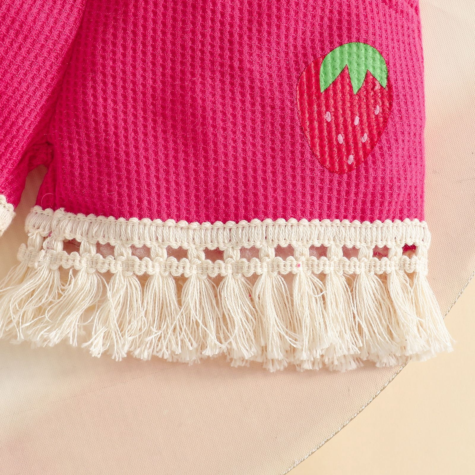 Faraee 0-3 Years Toddler Baby Girl Summer Clothes Ribbed Waffle 2 Piece Outfits Tassel Hem Tank Tops Drawstring Shorts Clothing Set Hot Pink
