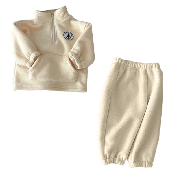 Traje informal con bolsillo de terciopelo de dos lados, conjunto de dos piezas de suéter de felpa con cuello alto para niños y niñas (amarillo)