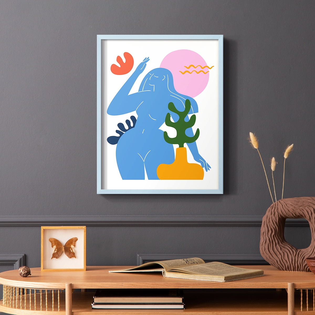 Matisse CDXLVII in Blue Solid Wood Framed Print No Nail Hanging