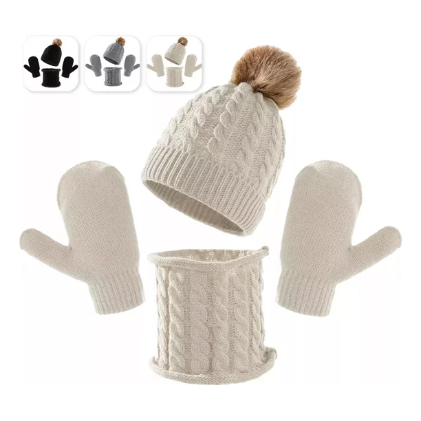 3 En 1 Gorro Bufanda Guantes Tejidos Para Invierno Niña Niño