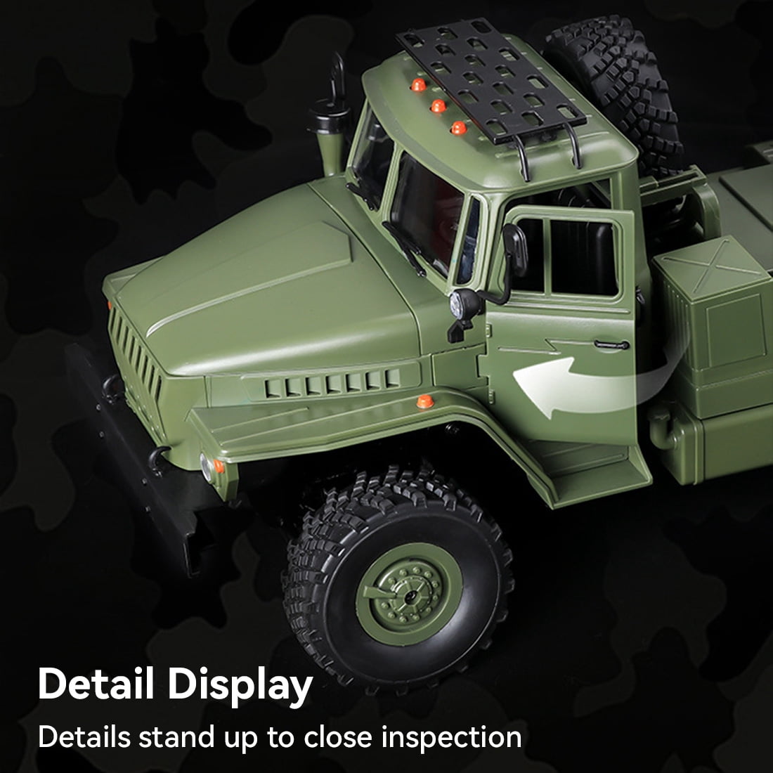 WPL B36-3 2.4G 1/16 Scale Remote Control Military Trailer - 6 Wheel Drive & LED Headlights, All Terrain Remote Control Car for Outdoor Adventure, Gift for Adult & Enthusiast (Army Green)