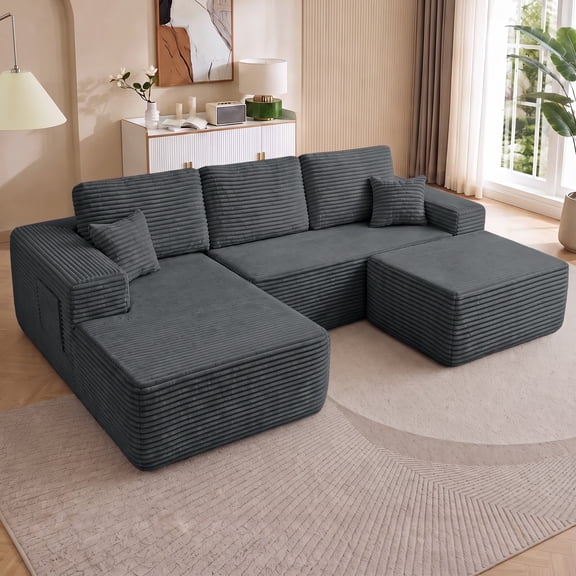 Yomsum Oversized U-Shaped Cloud Sectional Sofa, Soft Plush Modular Sleeper Couch with Chaise & Ottoman, Easy Setup Living Room Lounge Sofa, Gray (Left Facing Chaise)