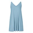 thumbnail image 4 of WIZUTIZ Summer Dresses for Women 2025 Leisure Plus Size High Rise Knit Pleated Solid Shift Dress Sleeveless V-Neck Sun Dress for Womens Mini Dress Wrinkle-Free Street Dress Blue, 4 of 7