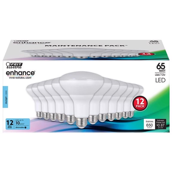 Feit Electric Enhance LED 7.2 Watt (65W Equivalent) Daylight BR30, Med E26 Base, Dimmable (12 Pack)