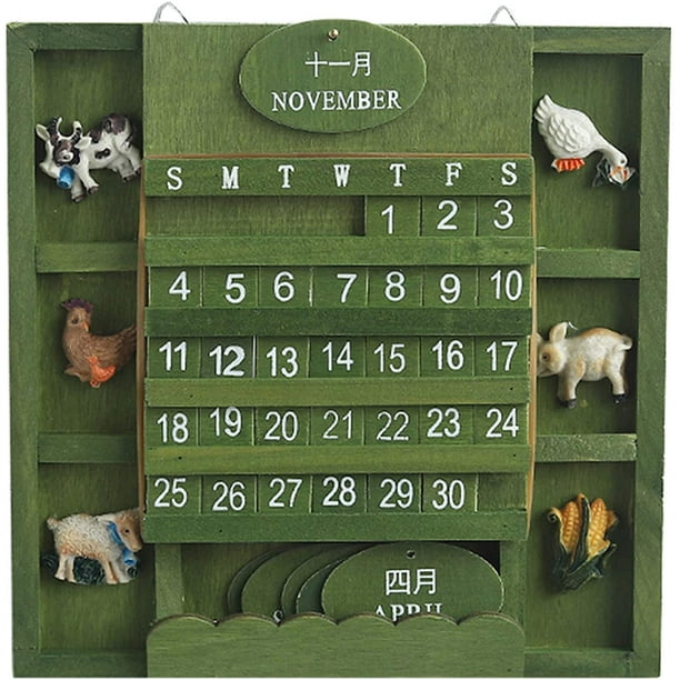 Calendrier perpétuel unique/calendrier mural style rétro vintage 2022  calendrier en bois 20,3 x 20,3 cm (plein de vie) 