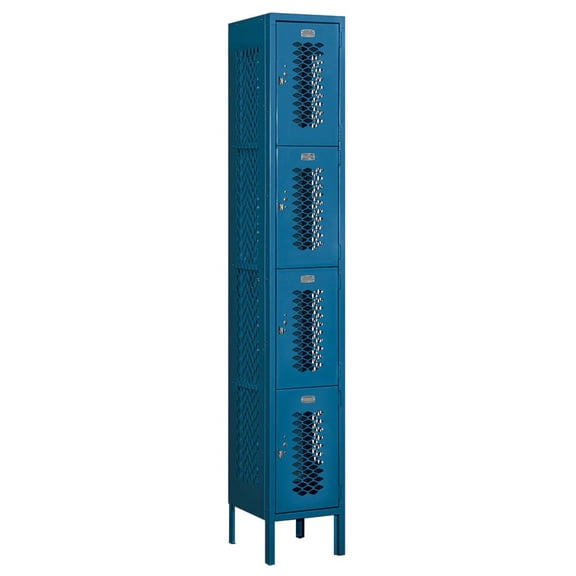 12" Wide Four Tier Vented Metal Locker - 1 Wide - 6 Feet High - 12 Inches Deep - Blue - Unassembled