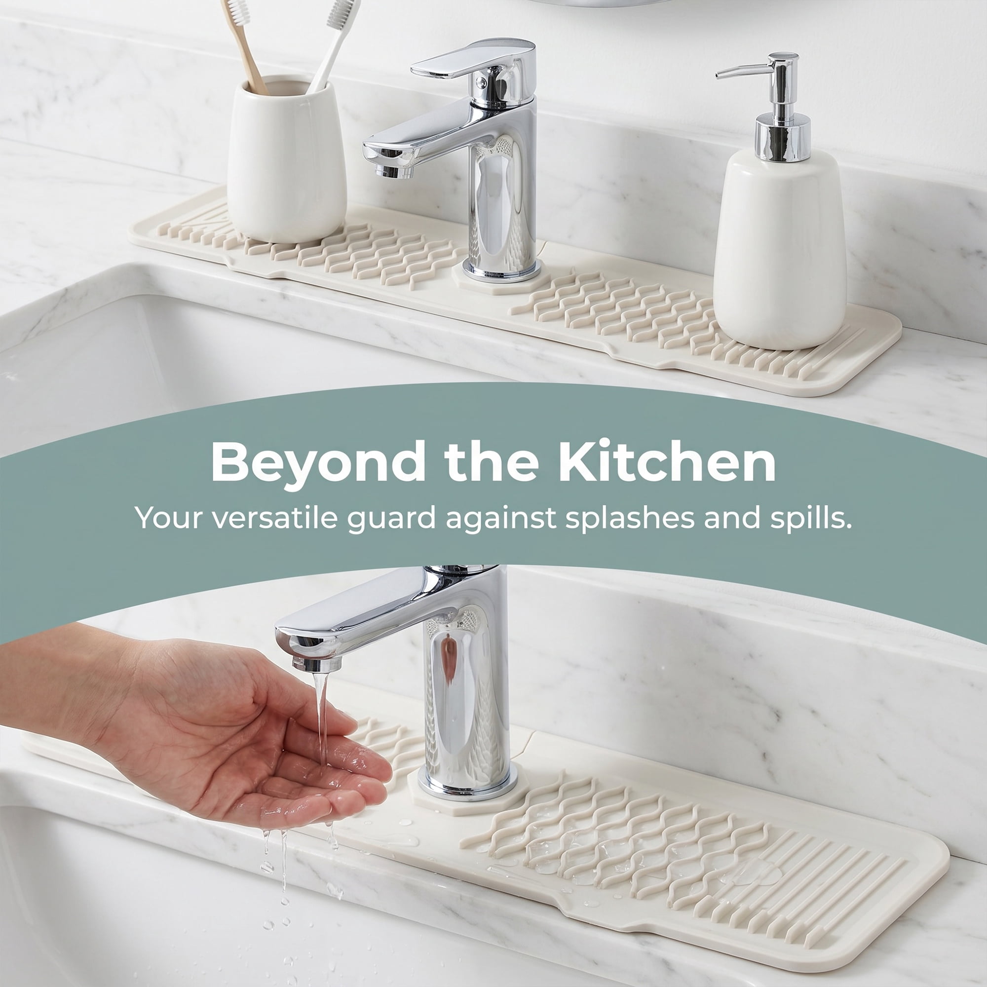 Unique Bargains Faucet Mat for Kitchen Sink Splash Guard Sink Area Mat Beige