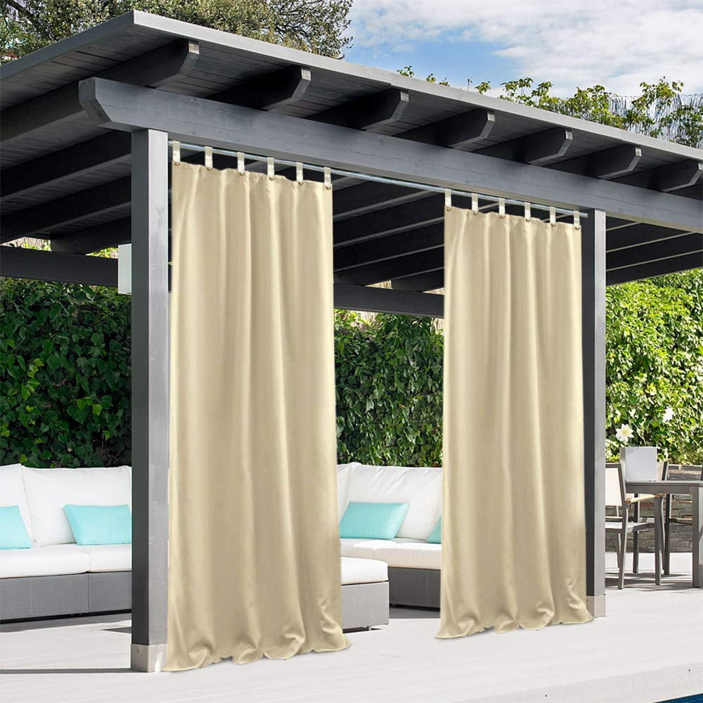 Easy Hang on Privacy Water-Proof Fabric Mildew Resistant Tab Top Window Curtain for Pergola/Patio/Balcony Beige Pro Space Outdoor Curtains Panel 1 Panel 50 W x 96 L 