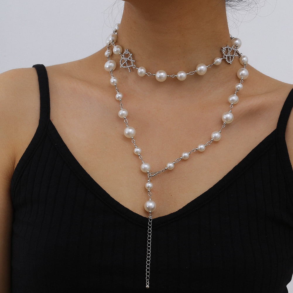 Crystallic Heart Pearl Necklace