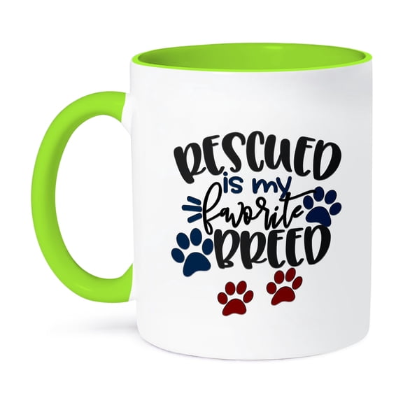 3drose, Rescued Is My Favorite Breed, Pet Adoption, Paws, 15oz Two-tone Green Mug