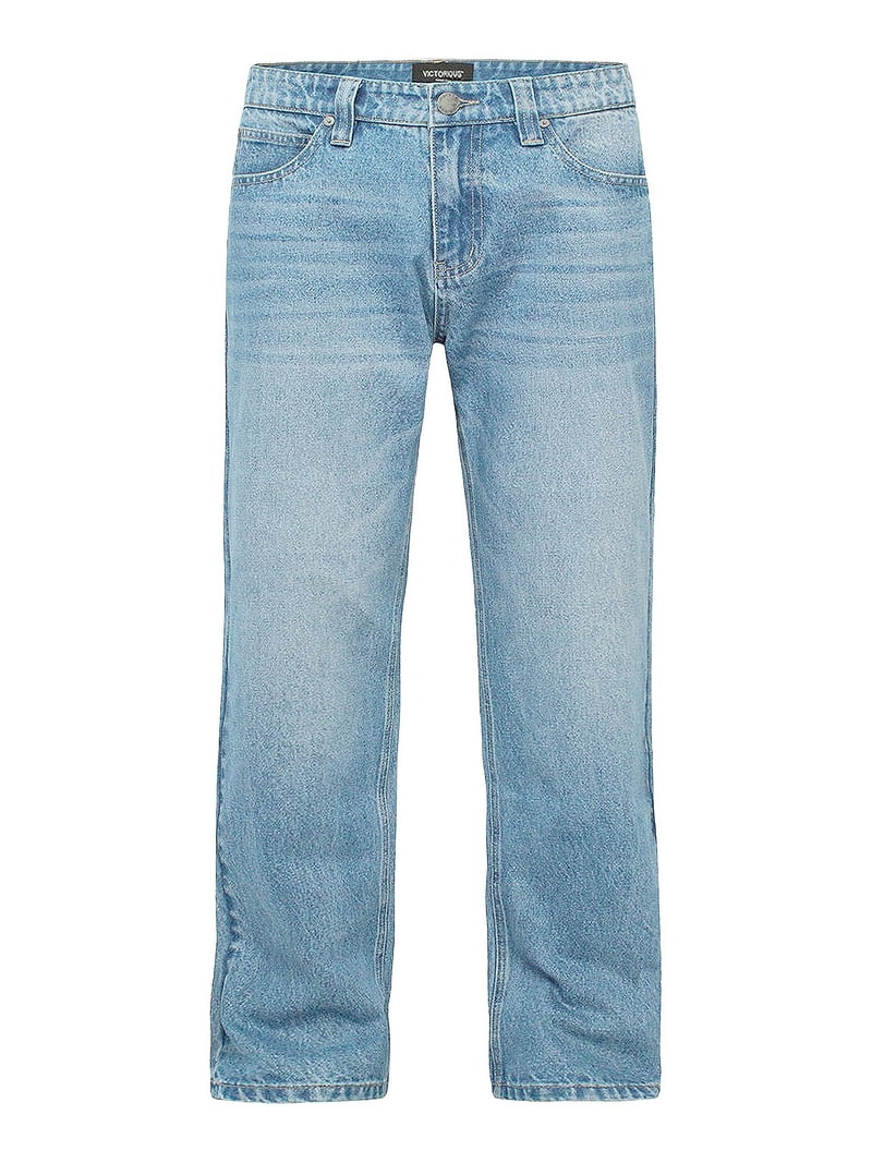 Victorious Men's Baggy Wide Denim Jeans, Light Indigo