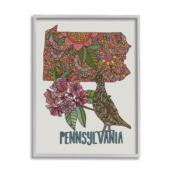 Stupell Industries Pennsylvania Patterned State Graphic Art Gray Framed Art Print Wall Art, Design by Valentina Harper