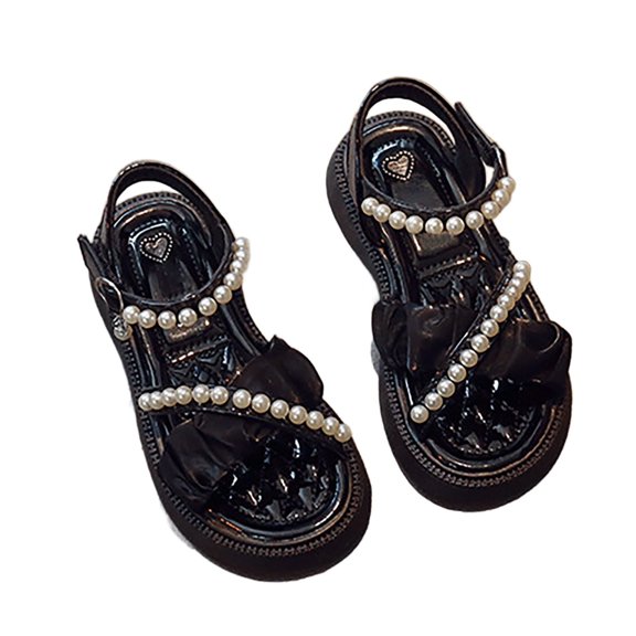 NAFUU Kids Girls Boys Sandals Fashion Solid Color With Heart Prints Pearl Open Toe Flat Sandal Casual Wear Hiking Sandals For Kids Sizes 23