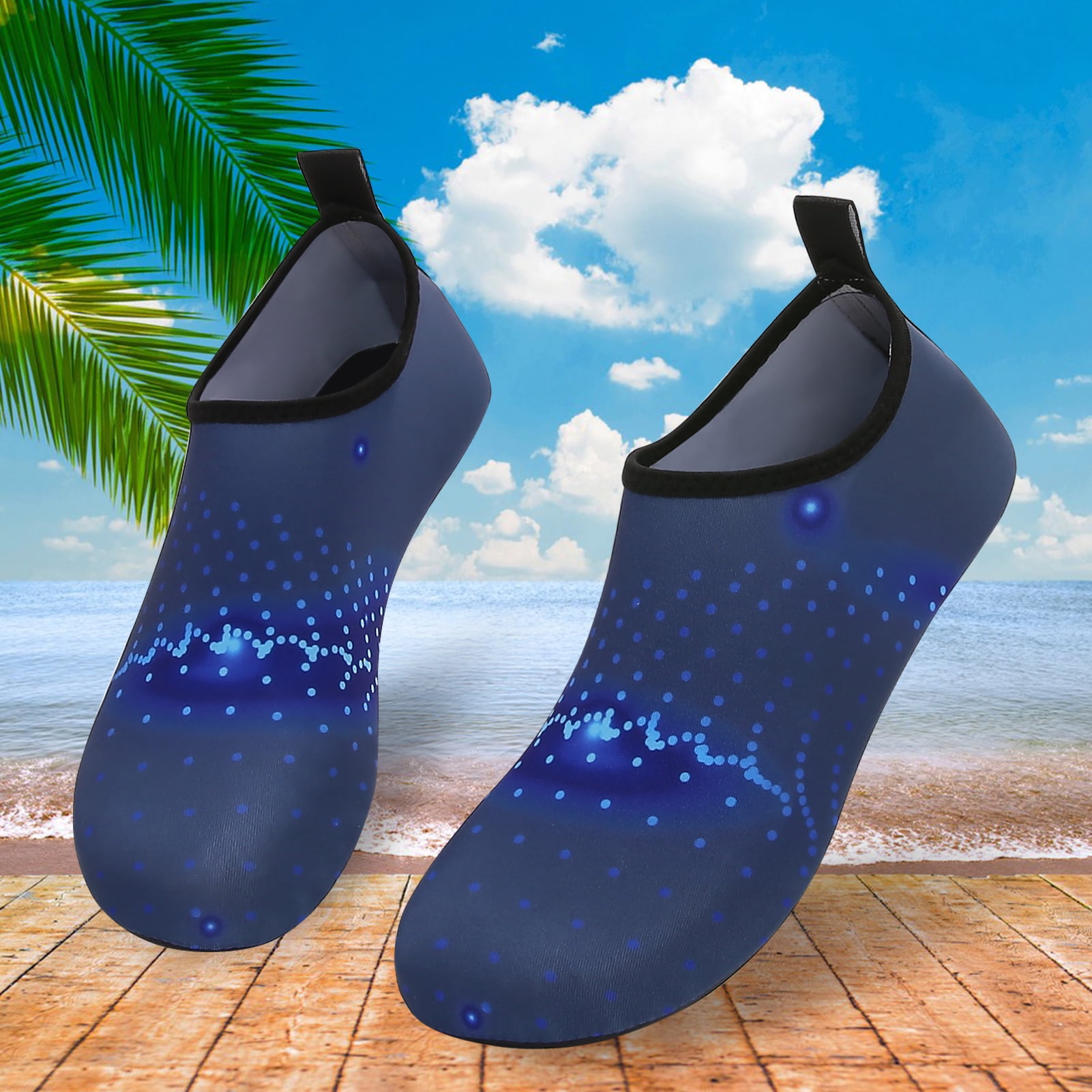 Men and Women a Slip On Barefoot Quick-Dry Beach Aqua Yoga Water Shoes (Glowing Dots/Navy, 11-12 Women/9.5-10 Men)