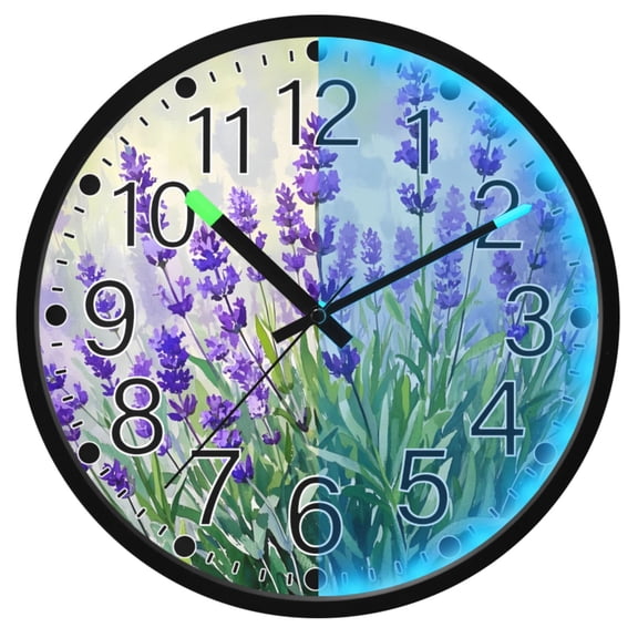 Ryvnso Lavender 12 Inch Night Light Wall Clock Silent Battery Operated Luminous Clocks